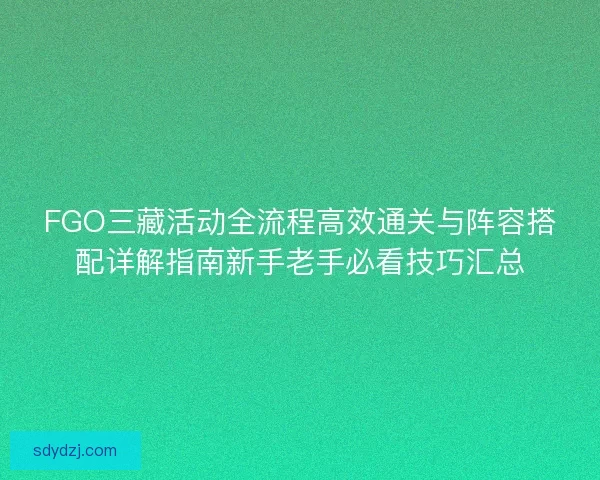 FGO三藏活动全流程高效通关与阵容搭配详解指南新手老手必看技巧汇总